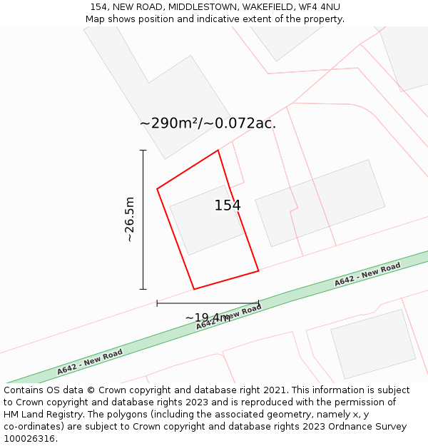 154, NEW ROAD, MIDDLESTOWN, WAKEFIELD, WF4 4NU: Plot and title map