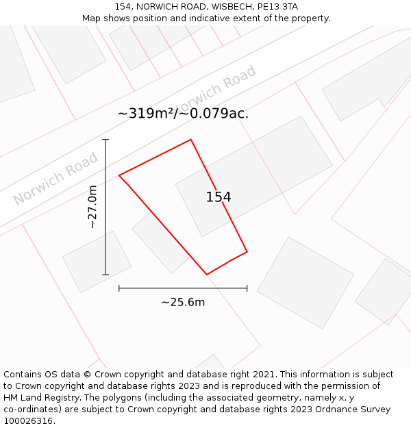 154, NORWICH ROAD, WISBECH, PE13 3TA: Plot and title map