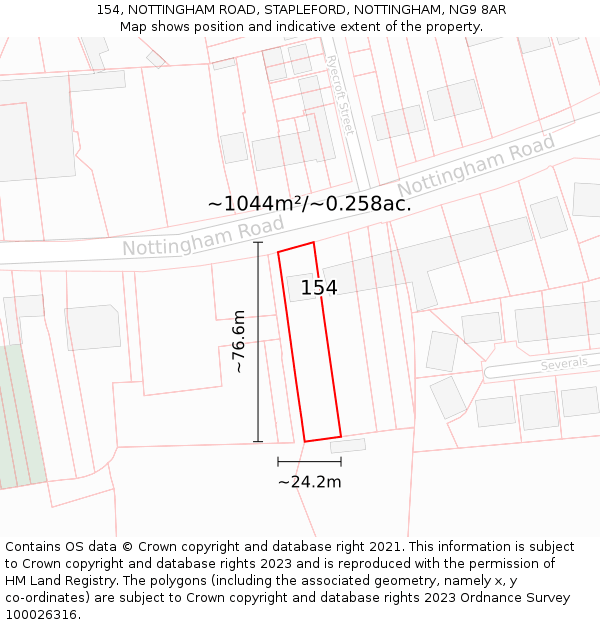 154, NOTTINGHAM ROAD, STAPLEFORD, NOTTINGHAM, NG9 8AR: Plot and title map