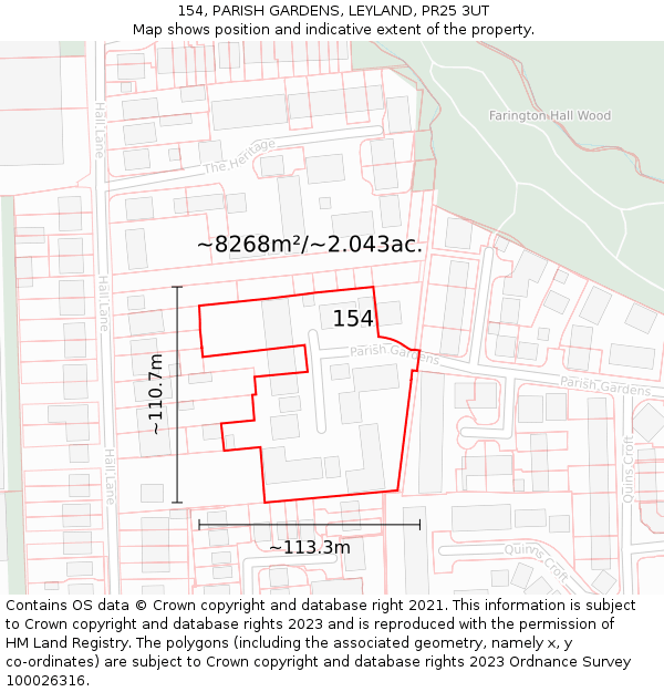 154, PARISH GARDENS, LEYLAND, PR25 3UT: Plot and title map