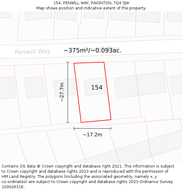 154, PENWILL WAY, PAIGNTON, TQ4 5JW: Plot and title map