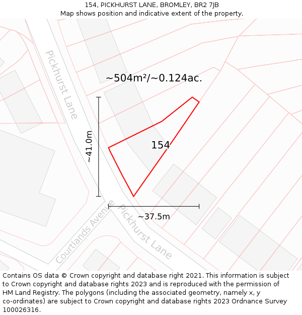 154, PICKHURST LANE, BROMLEY, BR2 7JB: Plot and title map