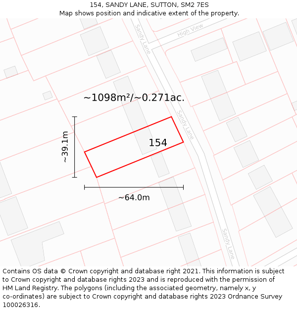 154, SANDY LANE, SUTTON, SM2 7ES: Plot and title map