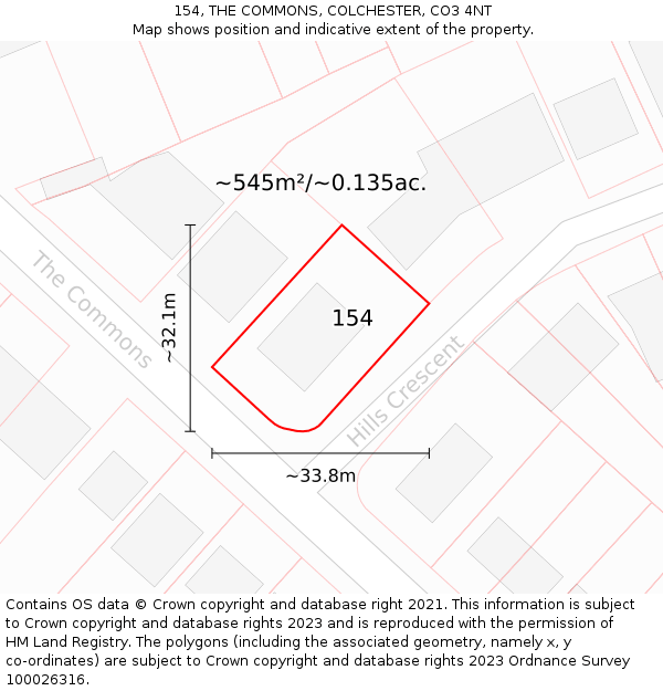 154, THE COMMONS, COLCHESTER, CO3 4NT: Plot and title map
