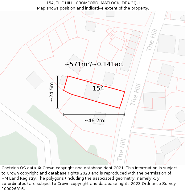 154, THE HILL, CROMFORD, MATLOCK, DE4 3QU: Plot and title map
