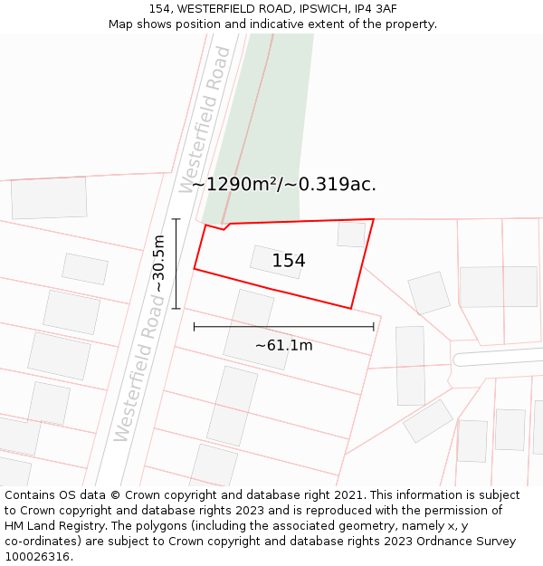 154, WESTERFIELD ROAD, IPSWICH, IP4 3AF: Plot and title map