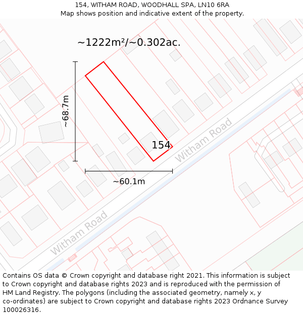154, WITHAM ROAD, WOODHALL SPA, LN10 6RA: Plot and title map