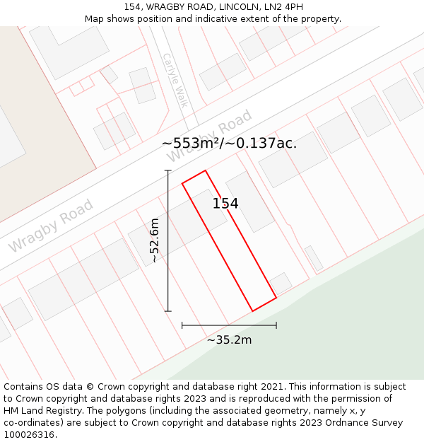 154, WRAGBY ROAD, LINCOLN, LN2 4PH: Plot and title map