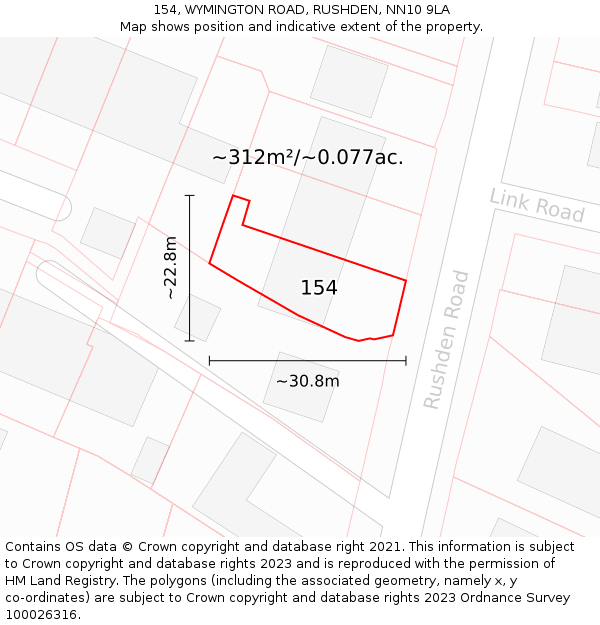 154, WYMINGTON ROAD, RUSHDEN, NN10 9LA: Plot and title map