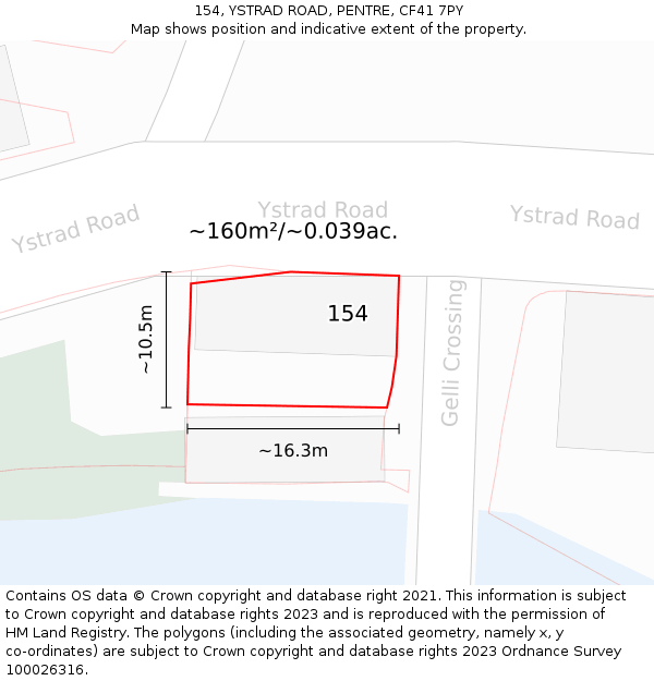 154, YSTRAD ROAD, PENTRE, CF41 7PY: Plot and title map