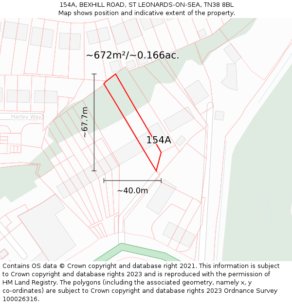 154A, BEXHILL ROAD, ST LEONARDS-ON-SEA, TN38 8BL: Plot and title map
