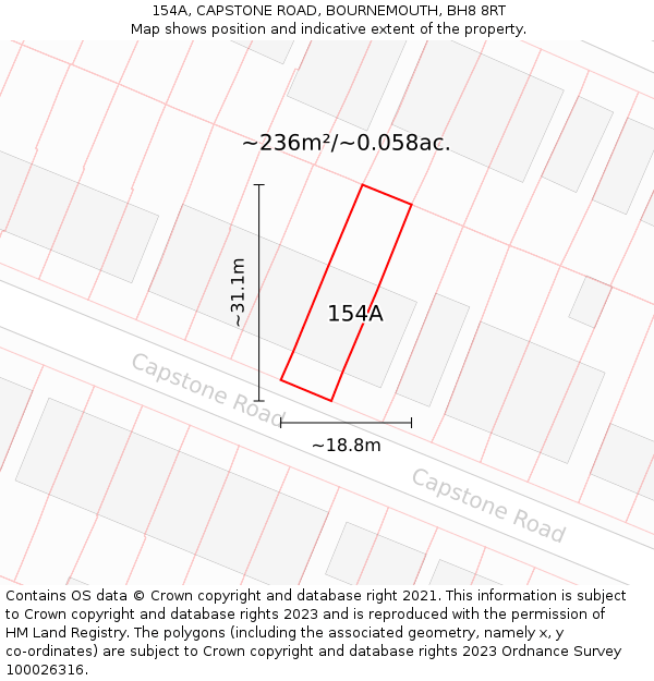 154A, CAPSTONE ROAD, BOURNEMOUTH, BH8 8RT: Plot and title map