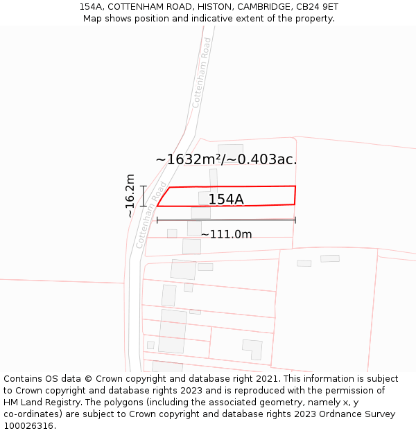 154A, COTTENHAM ROAD, HISTON, CAMBRIDGE, CB24 9ET: Plot and title map