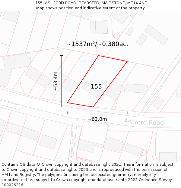 155, ASHFORD ROAD, BEARSTED, MAIDSTONE, ME14 4NE: Plot and title map
