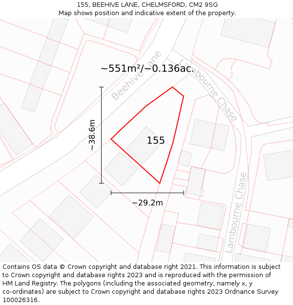 155, BEEHIVE LANE, CHELMSFORD, CM2 9SG: Plot and title map