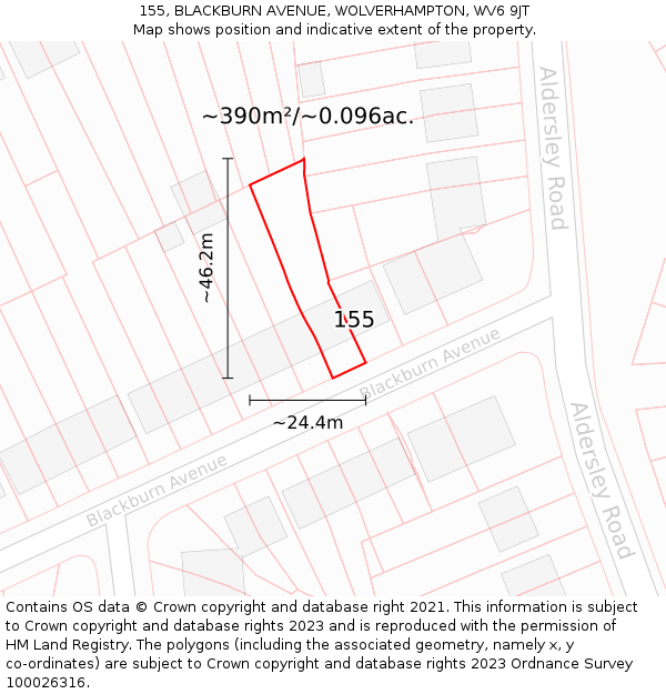 155, BLACKBURN AVENUE, WOLVERHAMPTON, WV6 9JT: Plot and title map