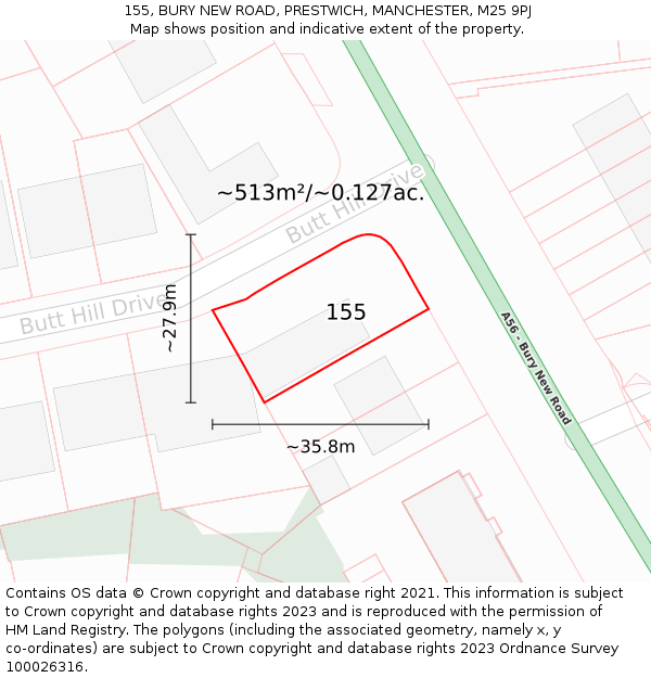 155, BURY NEW ROAD, PRESTWICH, MANCHESTER, M25 9PJ: Plot and title map