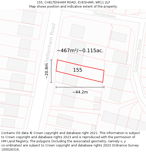 155, CHELTENHAM ROAD, EVESHAM, WR11 2LF: Plot and title map