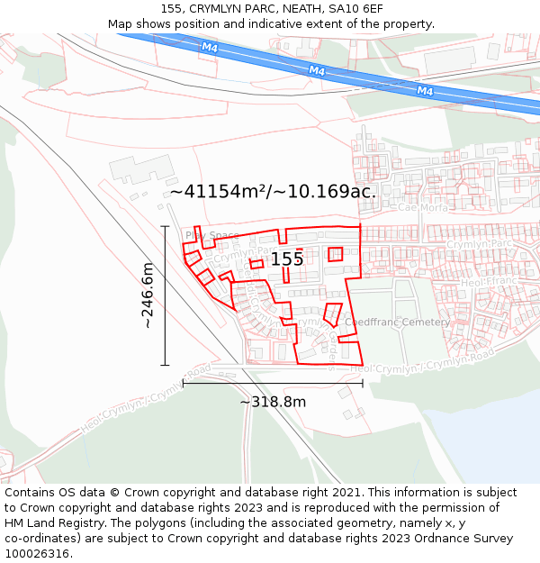 155, CRYMLYN PARC, NEATH, SA10 6EF: Plot and title map