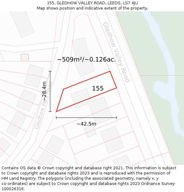 155, GLEDHOW VALLEY ROAD, LEEDS, LS7 4JU: Plot and title map