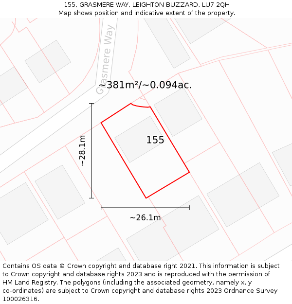 155, GRASMERE WAY, LEIGHTON BUZZARD, LU7 2QH: Plot and title map