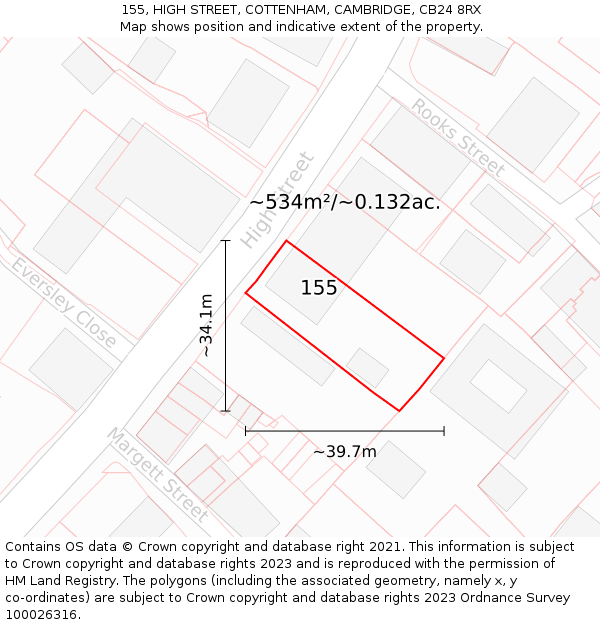 155, HIGH STREET, COTTENHAM, CAMBRIDGE, CB24 8RX: Plot and title map