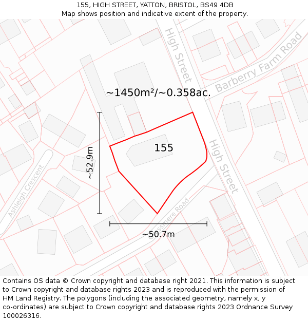 155, HIGH STREET, YATTON, BRISTOL, BS49 4DB: Plot and title map