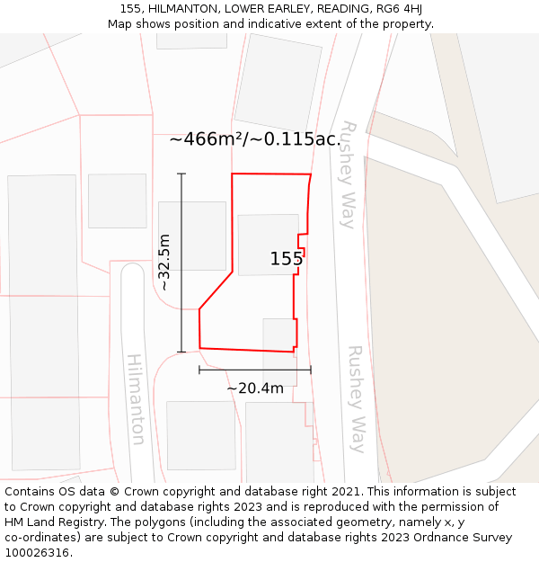 155, HILMANTON, LOWER EARLEY, READING, RG6 4HJ: Plot and title map