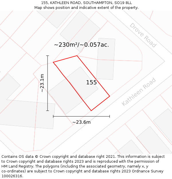 155, KATHLEEN ROAD, SOUTHAMPTON, SO19 8LL: Plot and title map