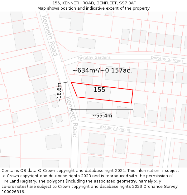 155, KENNETH ROAD, BENFLEET, SS7 3AF: Plot and title map