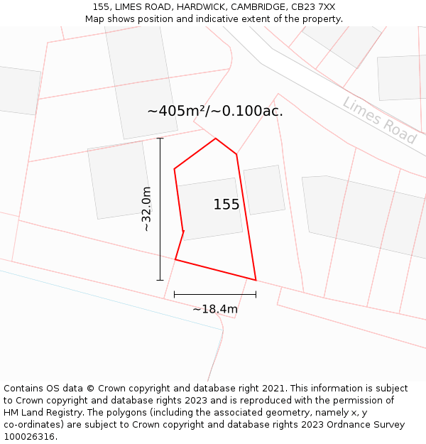 155, LIMES ROAD, HARDWICK, CAMBRIDGE, CB23 7XX: Plot and title map