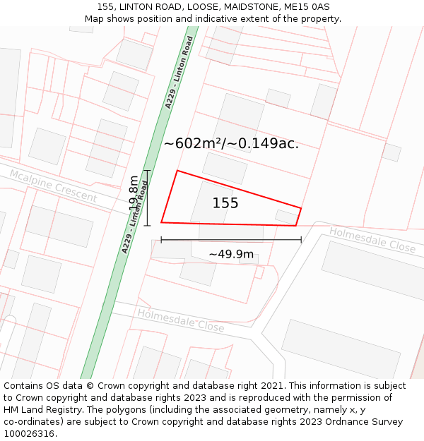 155, LINTON ROAD, LOOSE, MAIDSTONE, ME15 0AS: Plot and title map