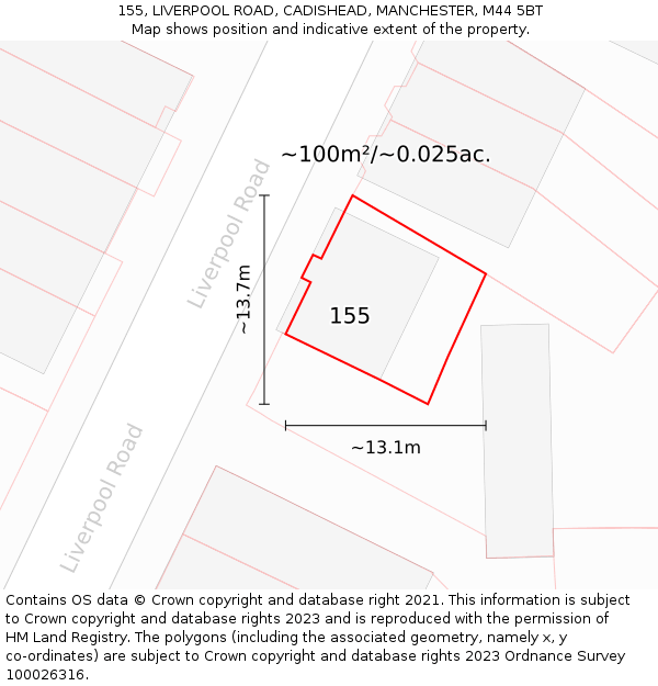 155, LIVERPOOL ROAD, CADISHEAD, MANCHESTER, M44 5BT: Plot and title map