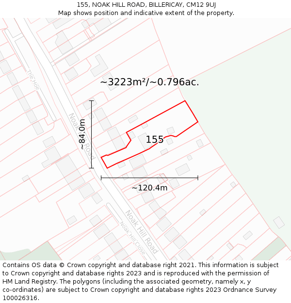 155, NOAK HILL ROAD, BILLERICAY, CM12 9UJ: Plot and title map