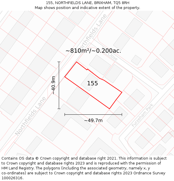 155, NORTHFIELDS LANE, BRIXHAM, TQ5 8RH: Plot and title map