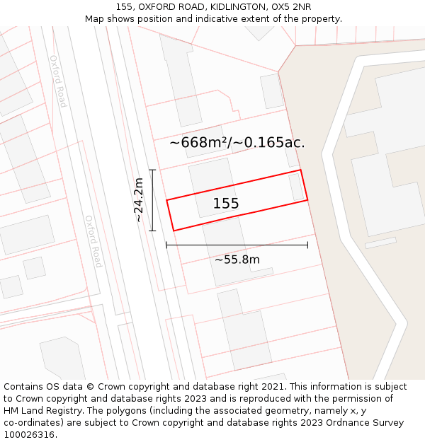 155, OXFORD ROAD, KIDLINGTON, OX5 2NR: Plot and title map
