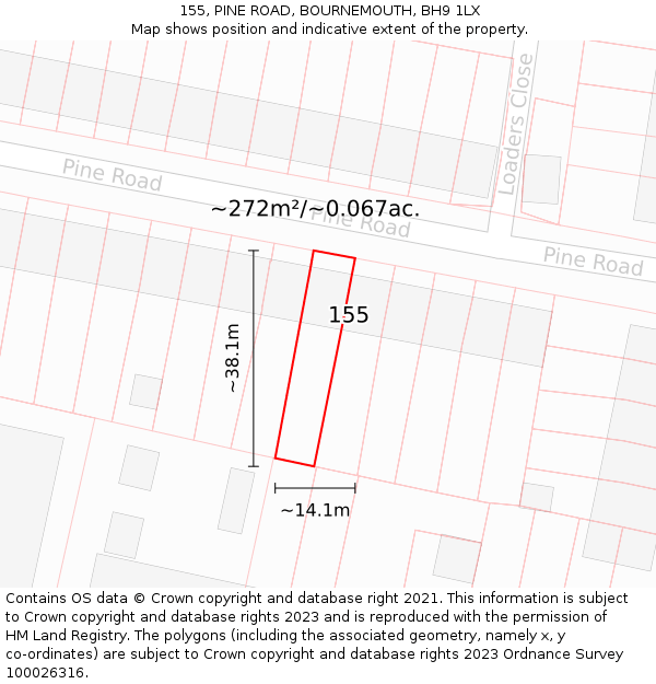 155, PINE ROAD, BOURNEMOUTH, BH9 1LX: Plot and title map