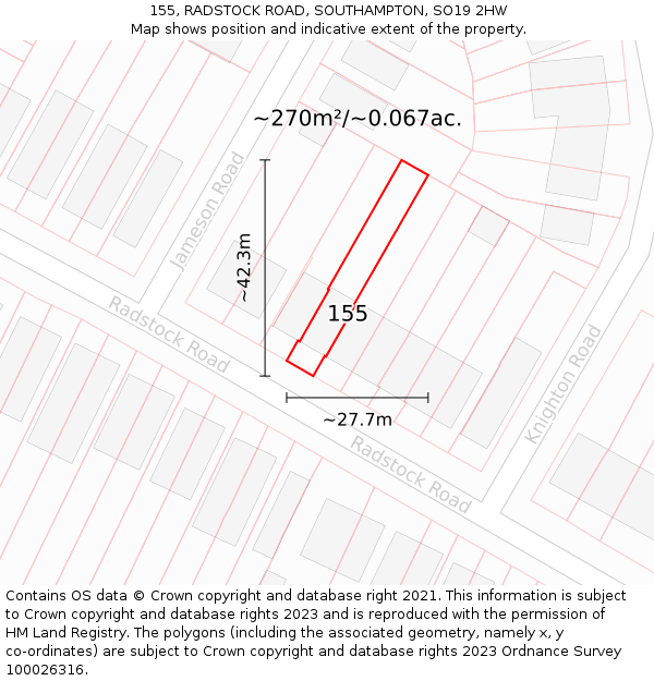 155, RADSTOCK ROAD, SOUTHAMPTON, SO19 2HW: Plot and title map