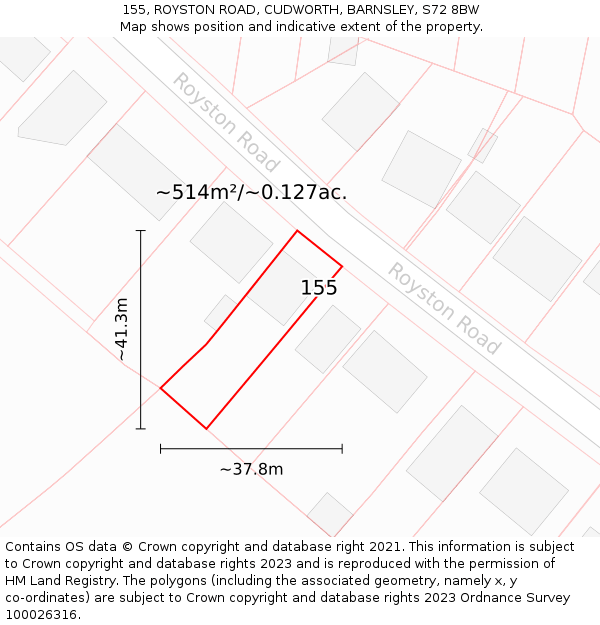155, ROYSTON ROAD, CUDWORTH, BARNSLEY, S72 8BW: Plot and title map