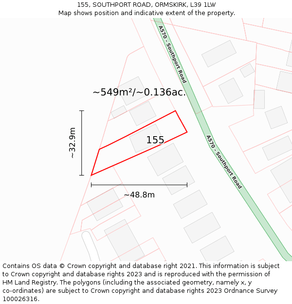 155, SOUTHPORT ROAD, ORMSKIRK, L39 1LW: Plot and title map