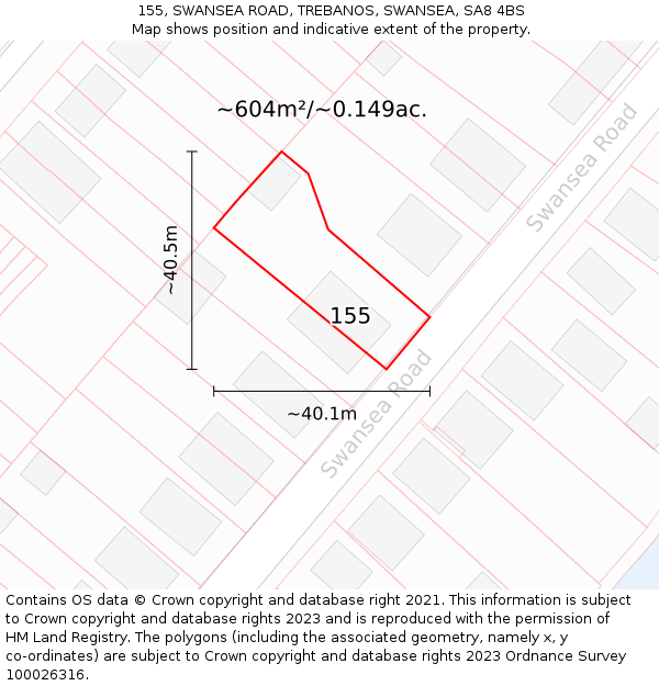 155, SWANSEA ROAD, TREBANOS, SWANSEA, SA8 4BS: Plot and title map