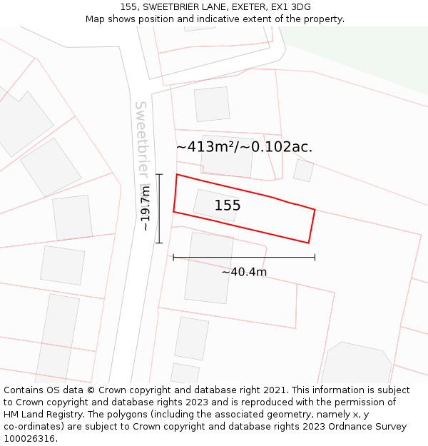 155, SWEETBRIER LANE, EXETER, EX1 3DG: Plot and title map
