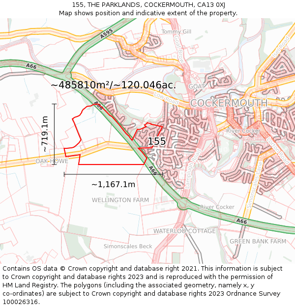 155, THE PARKLANDS, COCKERMOUTH, CA13 0XJ: Plot and title map