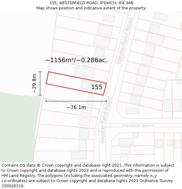 155, WESTERFIELD ROAD, IPSWICH, IP4 3AB: Plot and title map