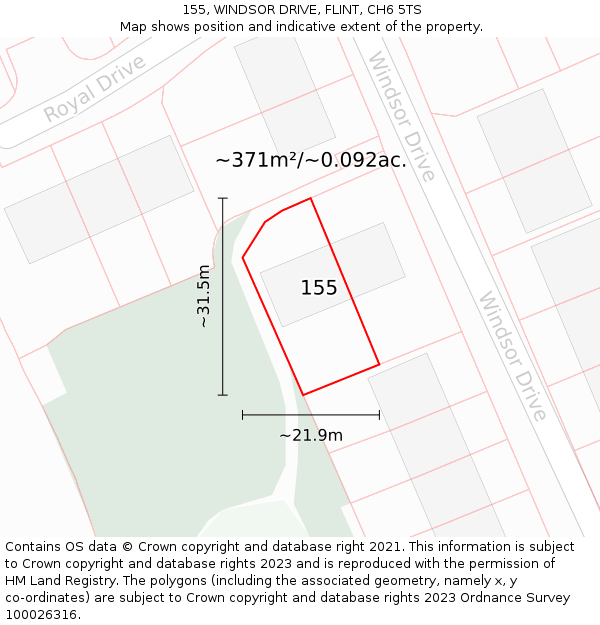 155, WINDSOR DRIVE, FLINT, CH6 5TS: Plot and title map