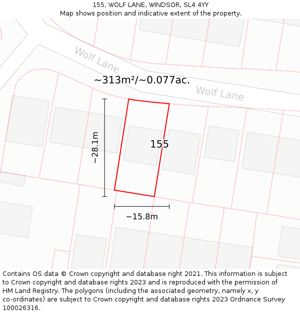 155, WOLF LANE, WINDSOR, SL4 4YY: Plot and title map