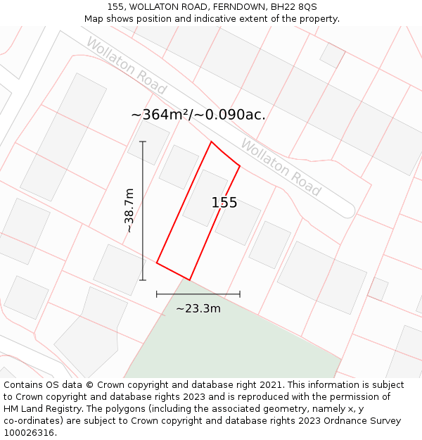 155, WOLLATON ROAD, FERNDOWN, BH22 8QS: Plot and title map
