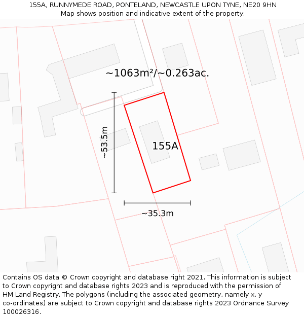 155A, RUNNYMEDE ROAD, PONTELAND, NEWCASTLE UPON TYNE, NE20 9HN: Plot and title map
