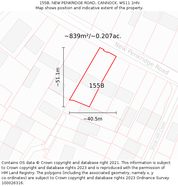 155B, NEW PENKRIDGE ROAD, CANNOCK, WS11 1HN: Plot and title map