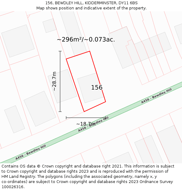 156, BEWDLEY HILL, KIDDERMINSTER, DY11 6BS: Plot and title map